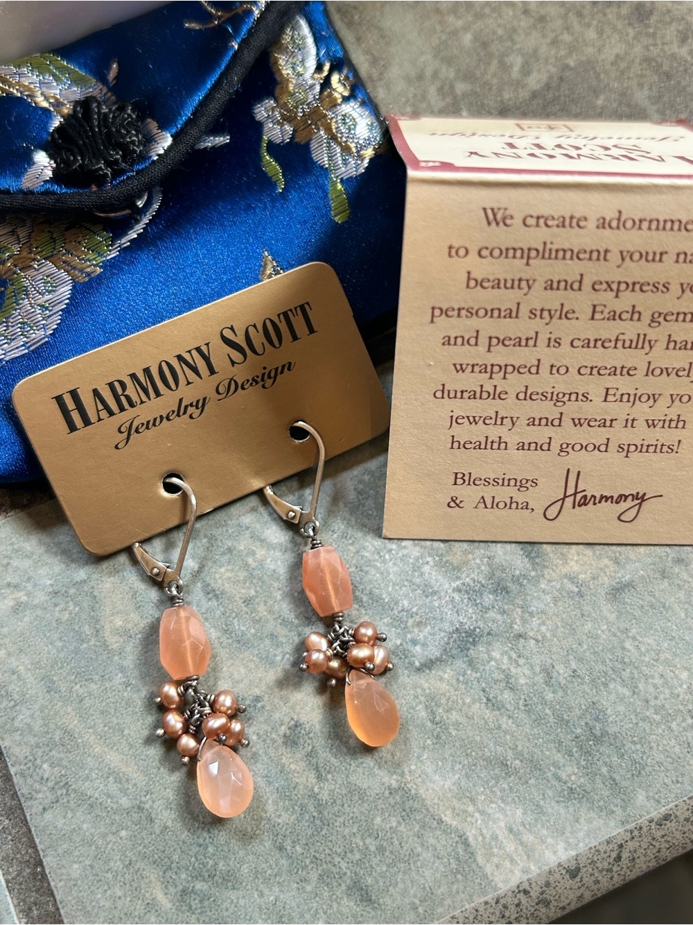 Peach Cluster Drop Earrings